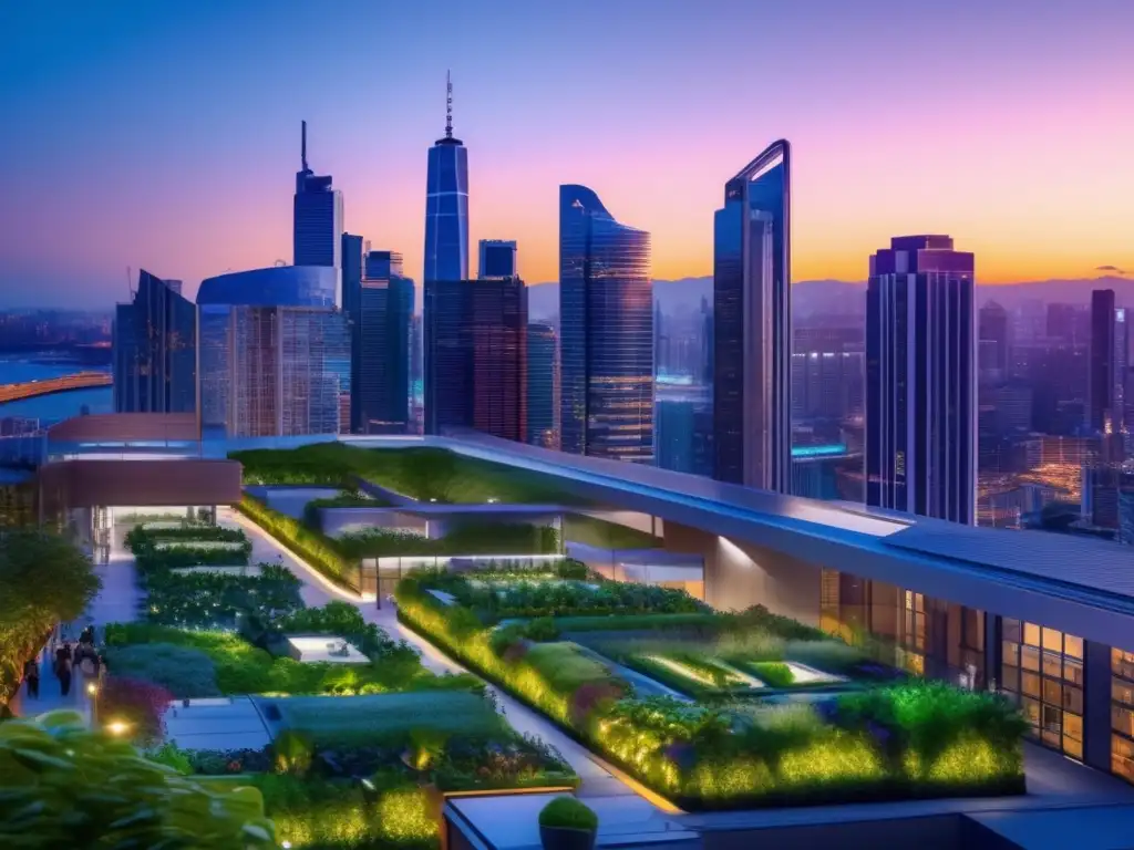 Ciudad moderna: crecimiento económico y sostenibilidad Ciudad moderna con certificaciones ambientales en inversiones