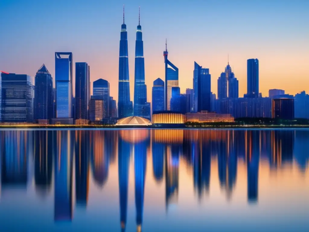 Ciudad moderna con rascacielos iluminados Ciudad moderna con ETFs de dividendos