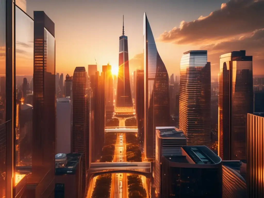 Ciudad moderna con rascacielos y arquitectura contemporánea Ciudad moderna con rascacielos y edificios de vidrio