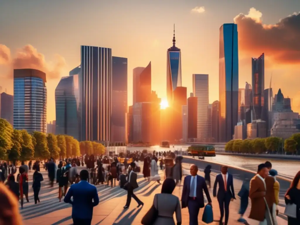 Ciudad moderna y ética con rascacielos y discusión Ciudad moderna con rascacielos, inversión ética y empresas propósito