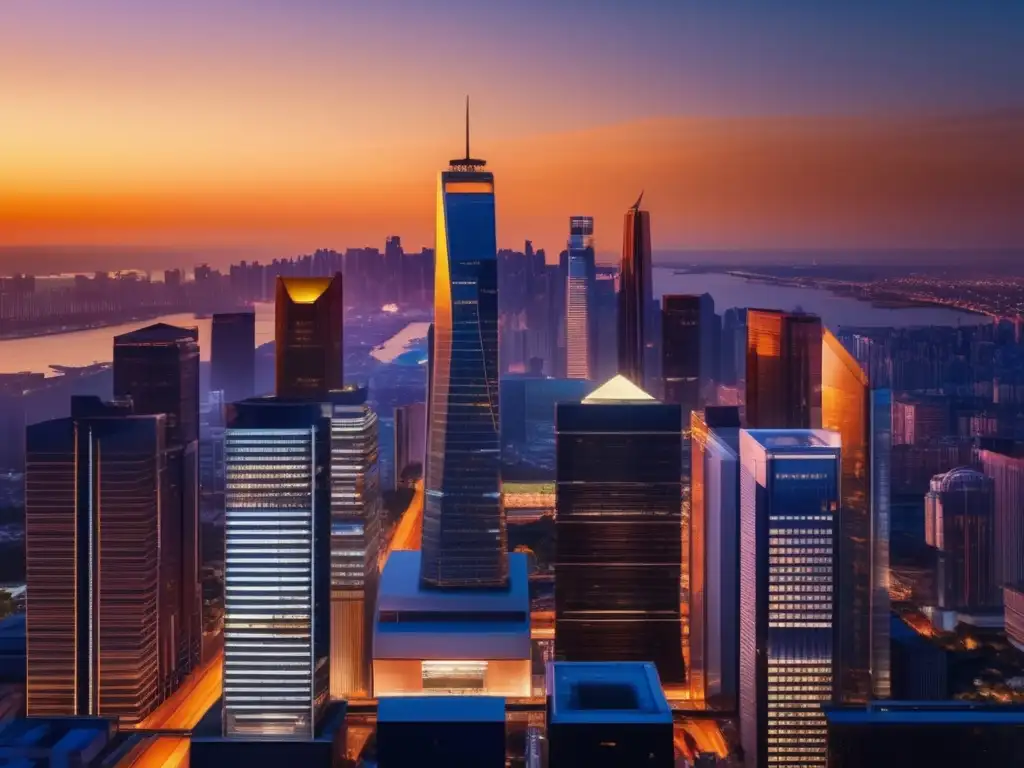 Moderna ciudad al atardecer Ciudad moderna con rascacielos - Políticas gubernamentales inversiones largo plazo