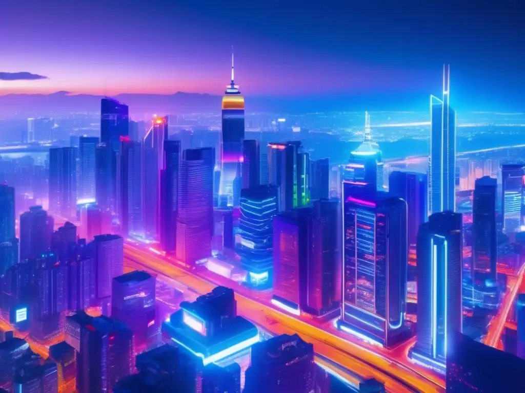 Ciudad nocturna llena de energía Ciudad nocturna con rascacielos iluminados y movimiento urbano - Inflación y análisis de inversión