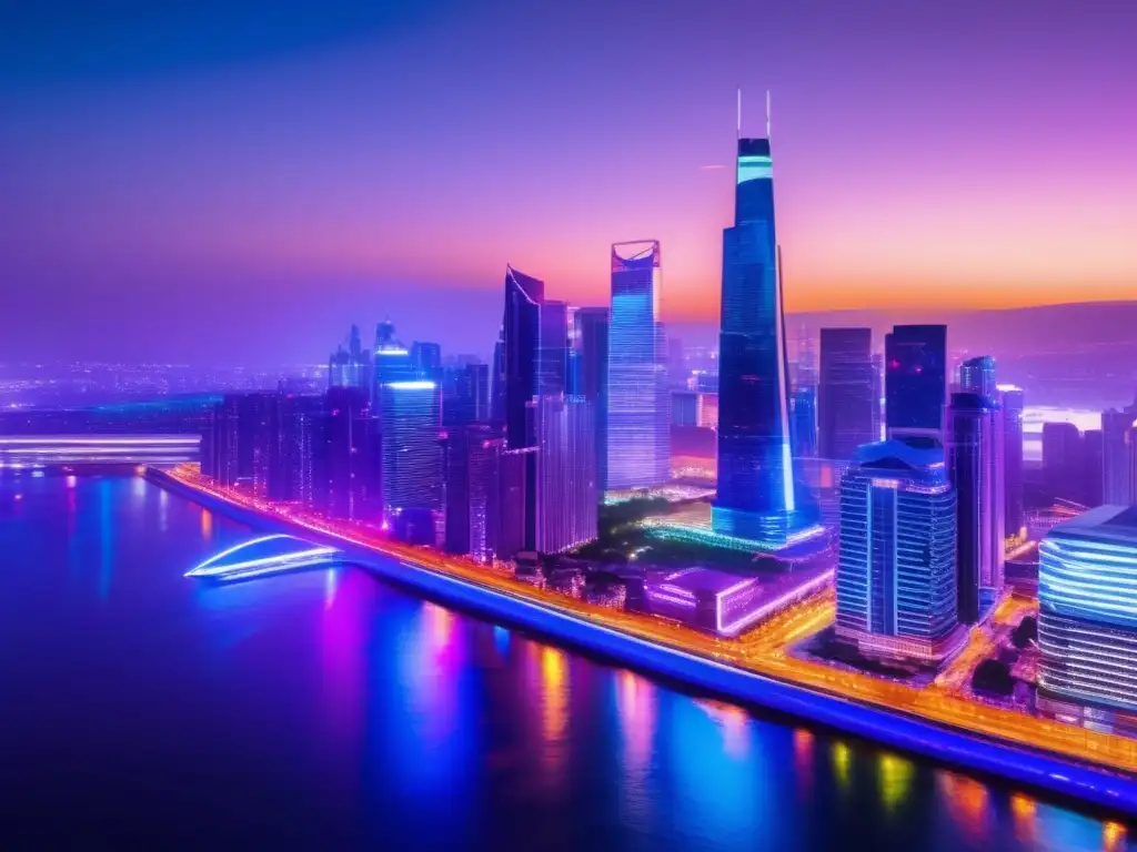 Ciudad moderna de noche con luces de neón Ciudad nocturna vibrante, símbolo de potencial y diversidad en el mercado Forex