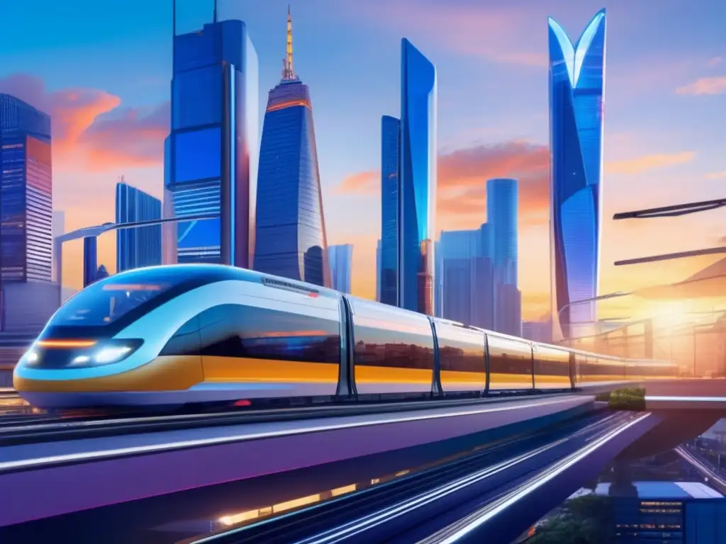 Ciudad futurista con rascacielos, trenes y monorraíl Ciudad próspera y avanzada resalta importancia de infraestructura en mercados emergentes