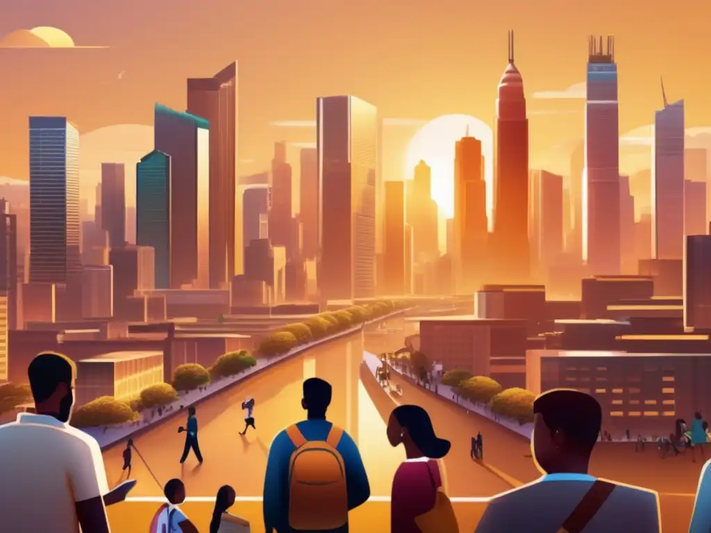 Ciudad moderna refleja progreso y oportunidad Ciudad con rascacielos y microfinanzas: tecnología, innovación y esperanza para combatir desigualdad económica