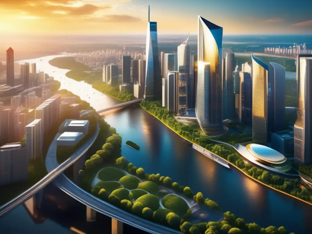 Ciudad vibrante y sostenible Ciudad con rascacielos y naturaleza, ejemplifica empresas responsabilidad social invertir
