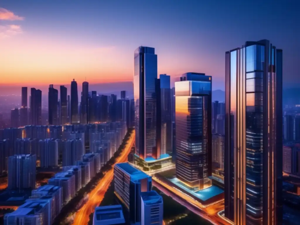 Ciudad moderna al atardecer, potencial de inversión Ciudad residencial en crecimiento: Invertir en tiempos de crisis residencial