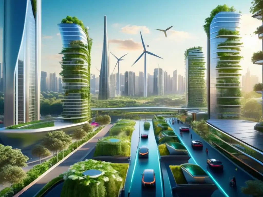 Ciudad sostenible con energía renovable Ciudad sostenible con arquitectura moderna y naturaleza, inversión de impacto rentable