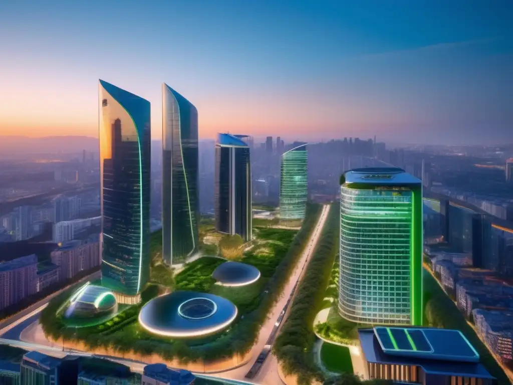 Ciudad sostenible al atardecer Ciudad sostenible con bonos verdes para ciudades inteligentes