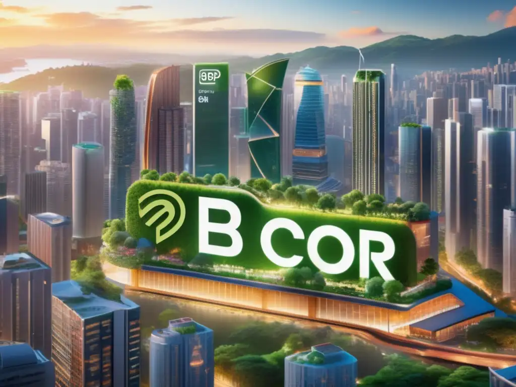 Ciudad sostenible con rascacielos y naturaleza Ciudad sostenible con certificaciones B Corp