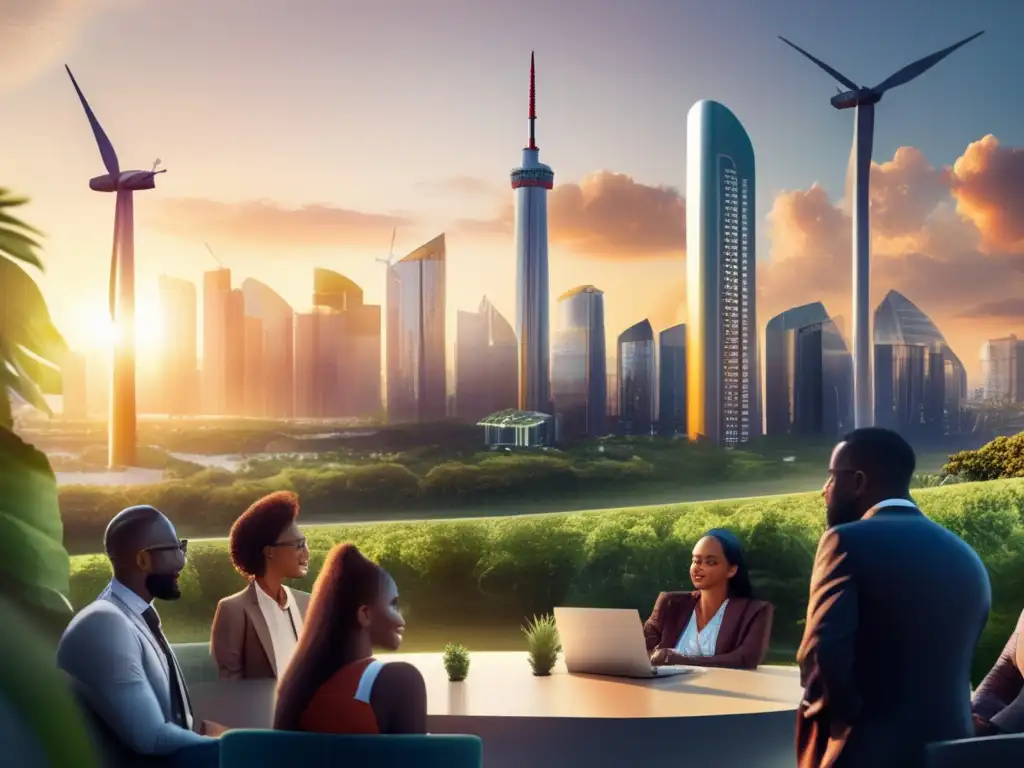 Ciudad sostenible: Innovación y progreso (50 caracteres) Ciudad sostenible 2023: rascacielos, diversidad y energía renovable