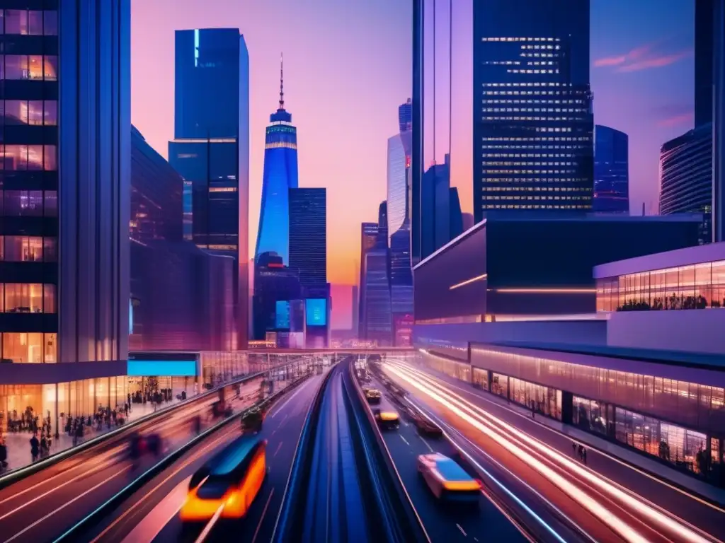 Ciudad futurista sostenible con rascacielos iluminados Ciudad sostenible con rascacielos modernos y energía verde