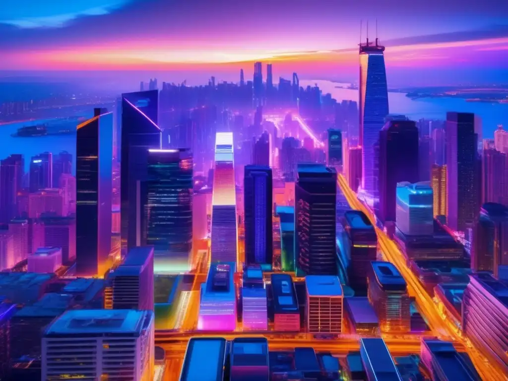 Ciudad vibrante y dinámica al anochecer Ciudad vibrante al atardecer, señales de recesiones económicas