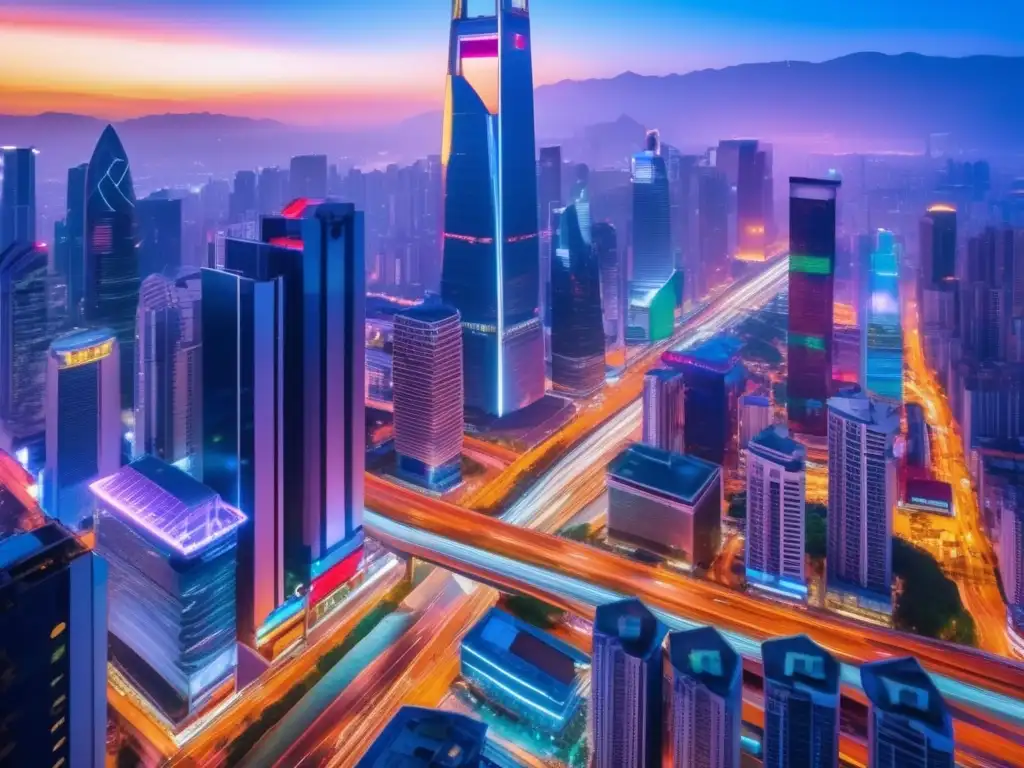 Una metrópolis vibrante al atardecer Ciudad vibrante al atardecer, símbolo de política y mercados emergentes