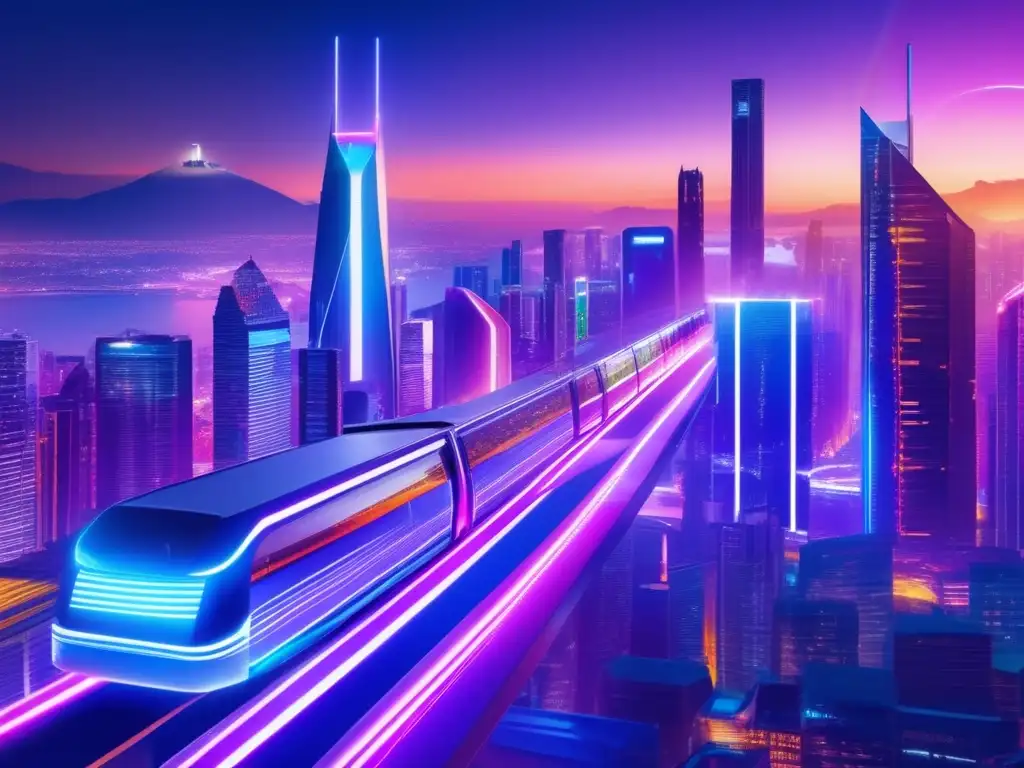 Ciudad futurista vibrante con tecnología blockchain Ciudad futurista vibrante, con criptomonedas y competencia blockchain