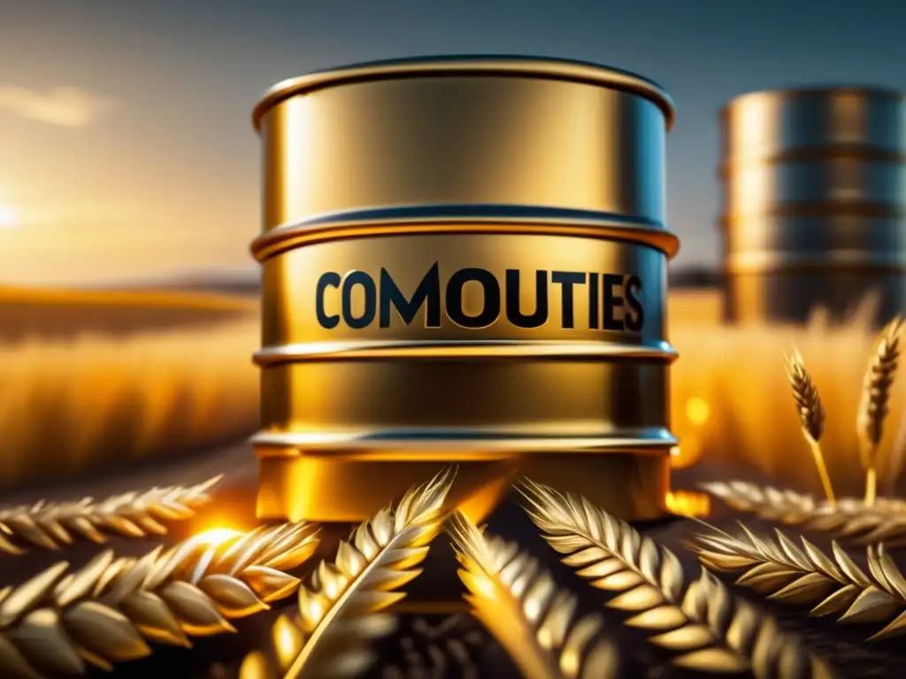 Oportunidades de inversión en commodities Invertir en commodities rentables: imagen 8k ultradetallada muestra poder del petróleo, valor del oro y rentabilidad de la agricultura