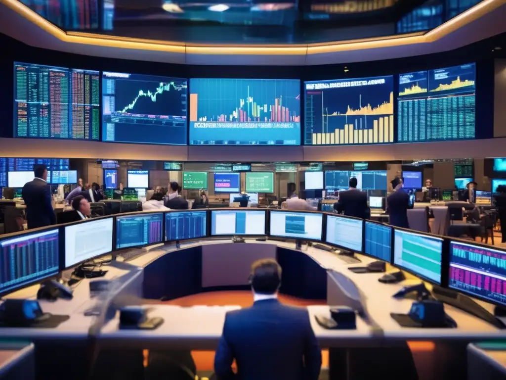 Traders en piso de negociación Invertir en commodities rentables - Trading floor con traders, tecnología y energía