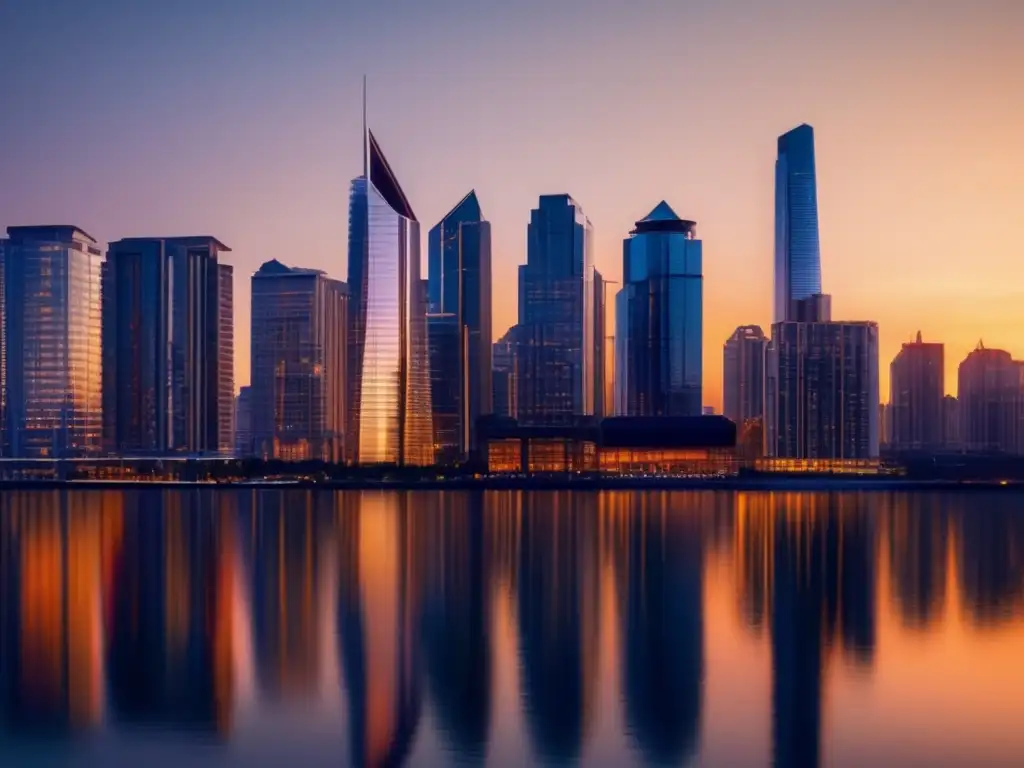 Ciudad moderna al atardecer, lujo y tranquilidad Comparativa apartamentos vs casas: una imagen de ciudad moderna al atardecer, con edificios de lujo y viviendas suburbanas rodeadas de naturaleza