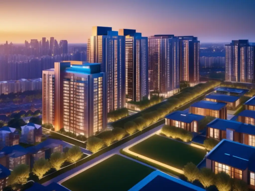 Ciudad moderna con rascacielos y casas suburbanas Comparativa apartamentos vs casas: ciudad moderna con rascacielos y casas suburbanas, lujo y comodidad en un paisaje urbano vibrante