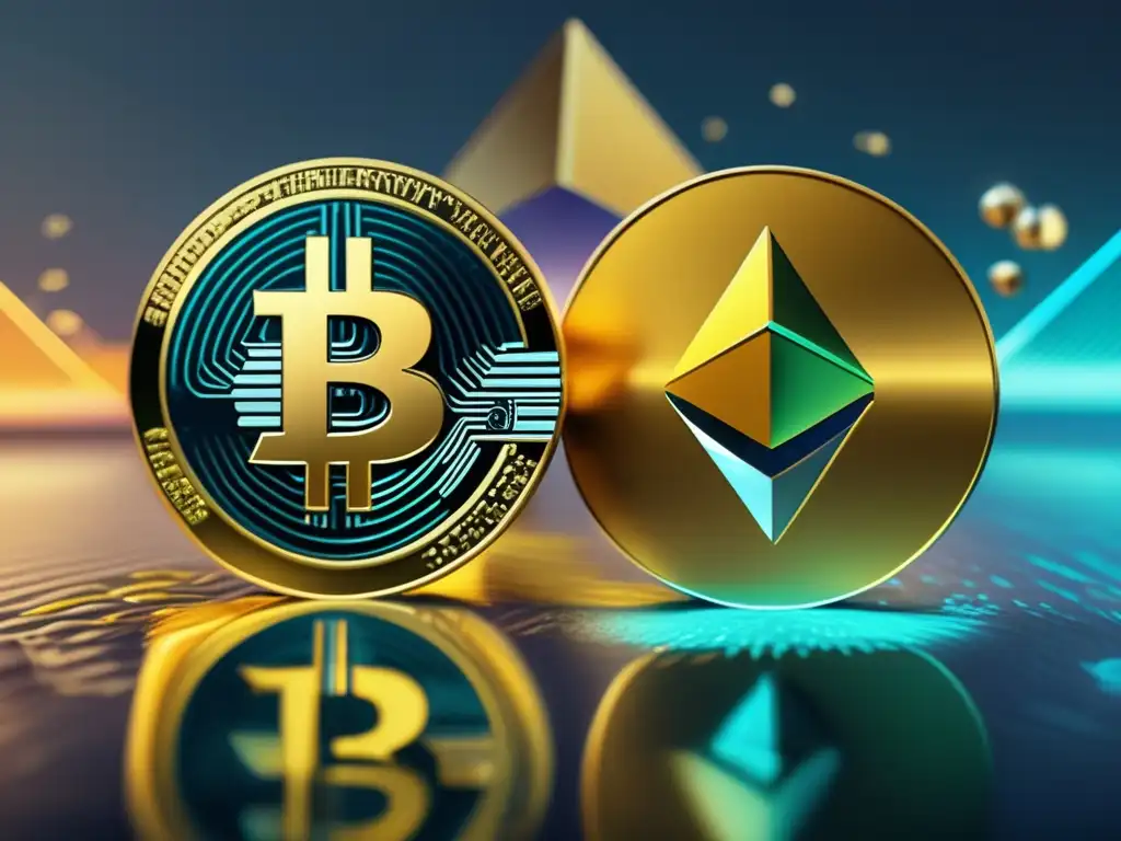 Comparación criptomonedas vs metales preciosos Comparativa criptodivisas vs metales preciosos: imagen 8k que muestra dos eras de valor, criptomonedas y metales preciosos
