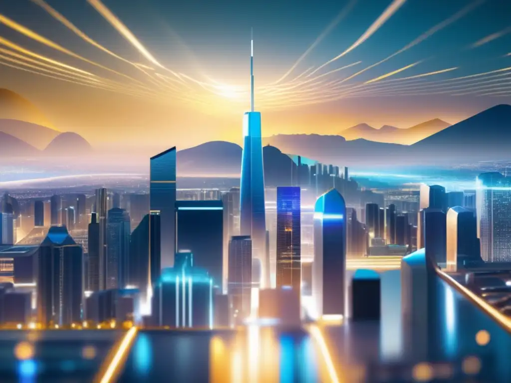 Futurocity: Oro, plata y cripto Comparativa criptodivisas vs metales preciosos en ciudad futurista con elementos digitales y físicos, destacando valor, innovación y debate