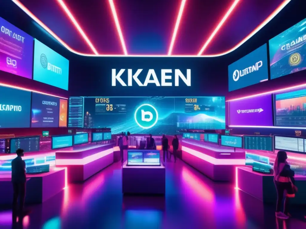 Futuro mercado digital con criptomonedas Comparativa seguridad Kraken Bitstamp cripto: Futuro mercado digital con pantallas transparentes, criptomonedas y datos en tiempo real