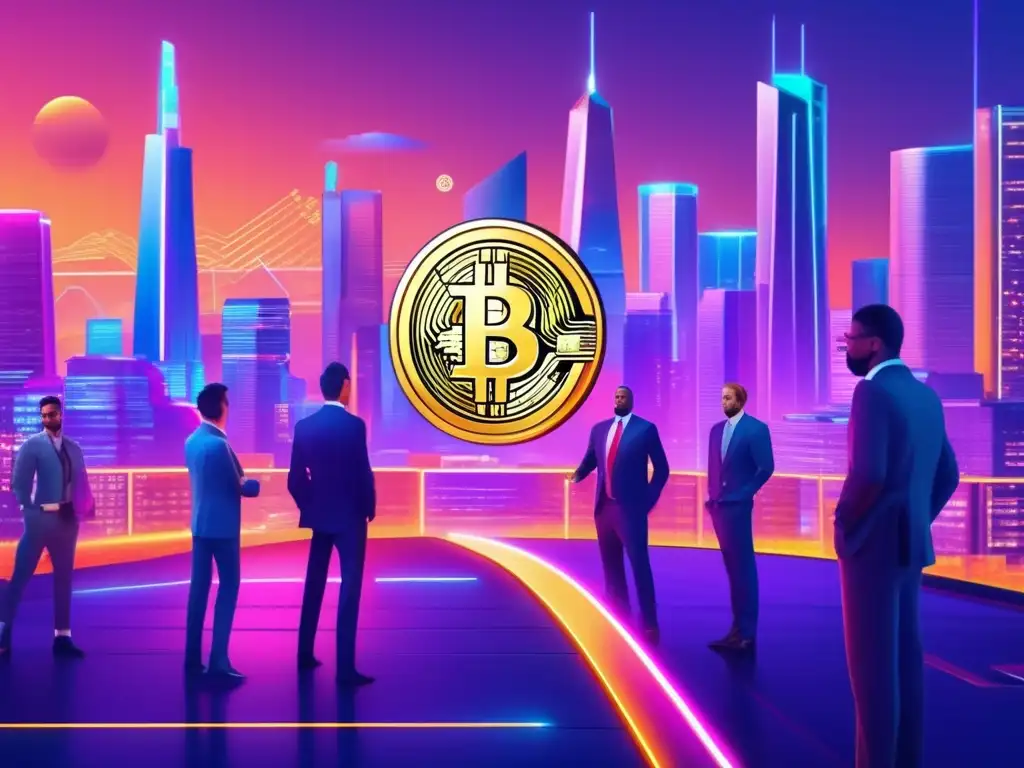 Competencia intensa entre Altcoins y Bitcoin Competencia Altcoins vs Bitcoin en un paisaje digital futurista con traders analizando graficos