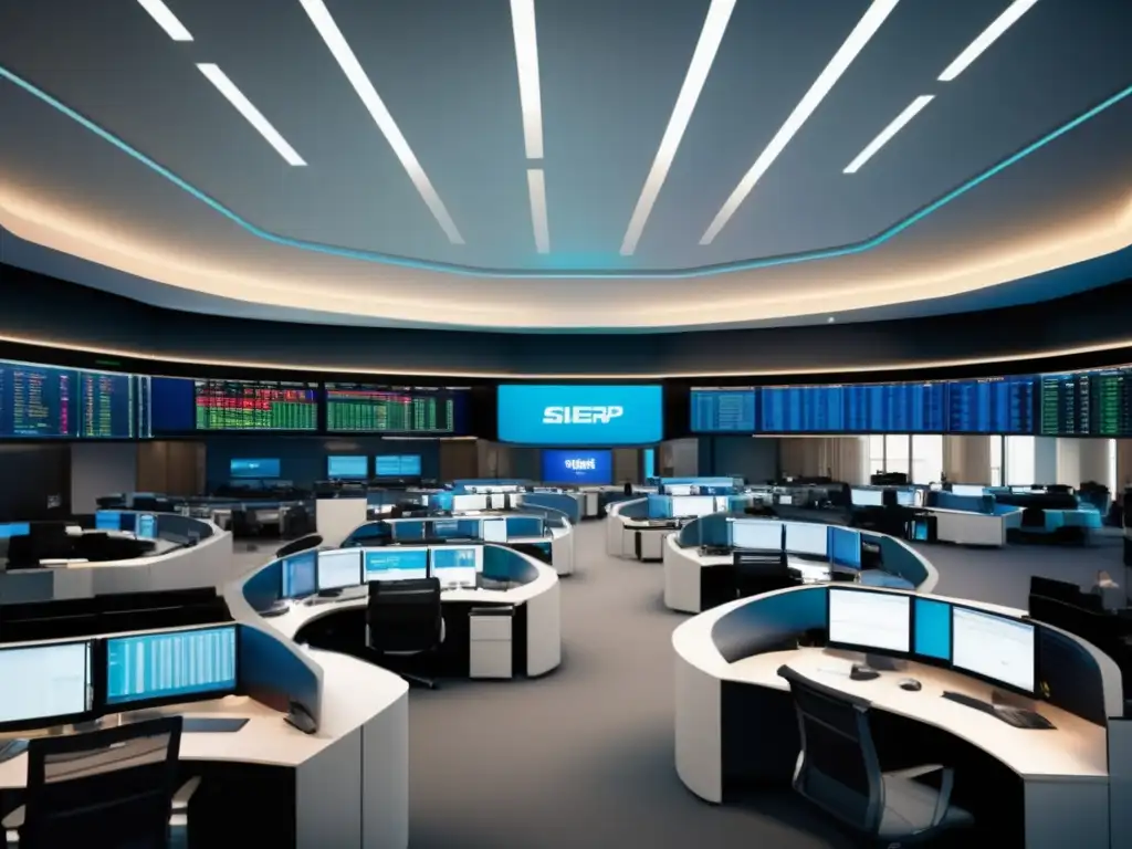 Piso de bolsa moderno y profesional Guía completa mercado de valores en una moderna sala de trading