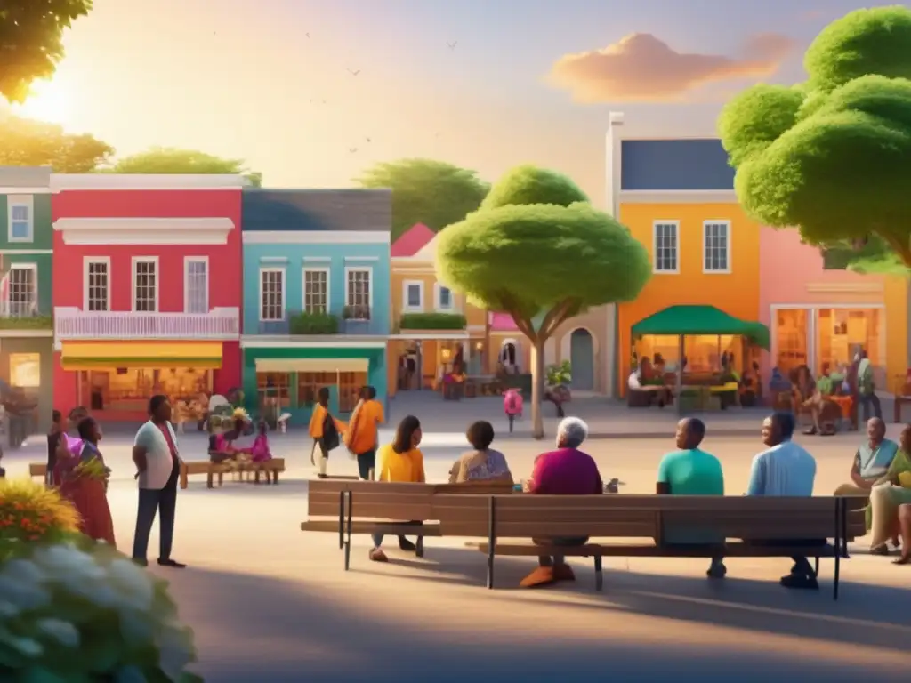 Comunidad vibrante en plaza de pueblo Transformación comunitaria con préstamos pequeños en vibrante escena de comunidad en plaza