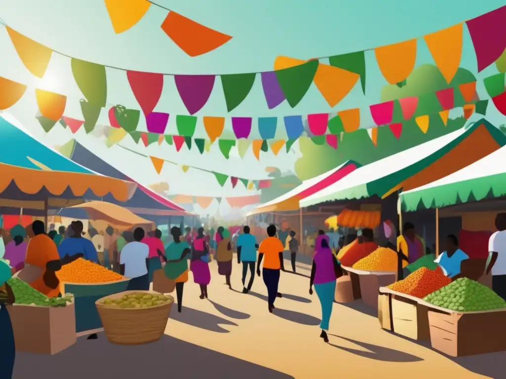 Mercado rural vibrante y colorido Transformación comunitaria con préstamos pequeños en vibrante mercado rural