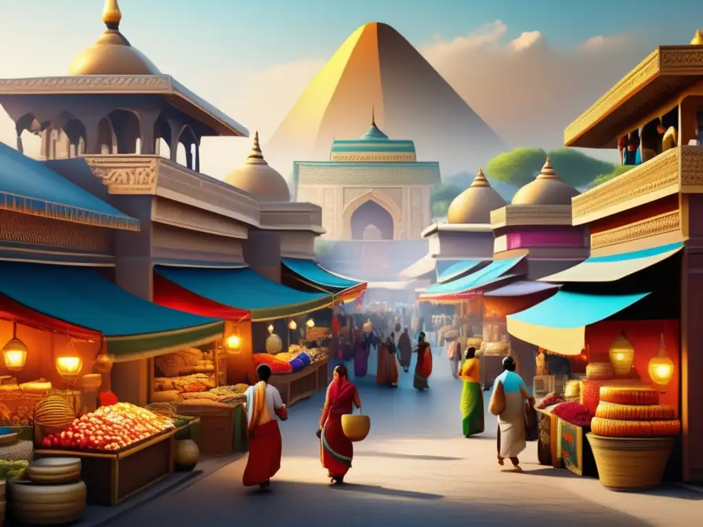 Mercado vibrante en antigua civilización Conexiones cultura antigua y finanzas: Mercado vibrante y detalles ultradetallados de una antigua civilización en esta impresionante imagen 8K