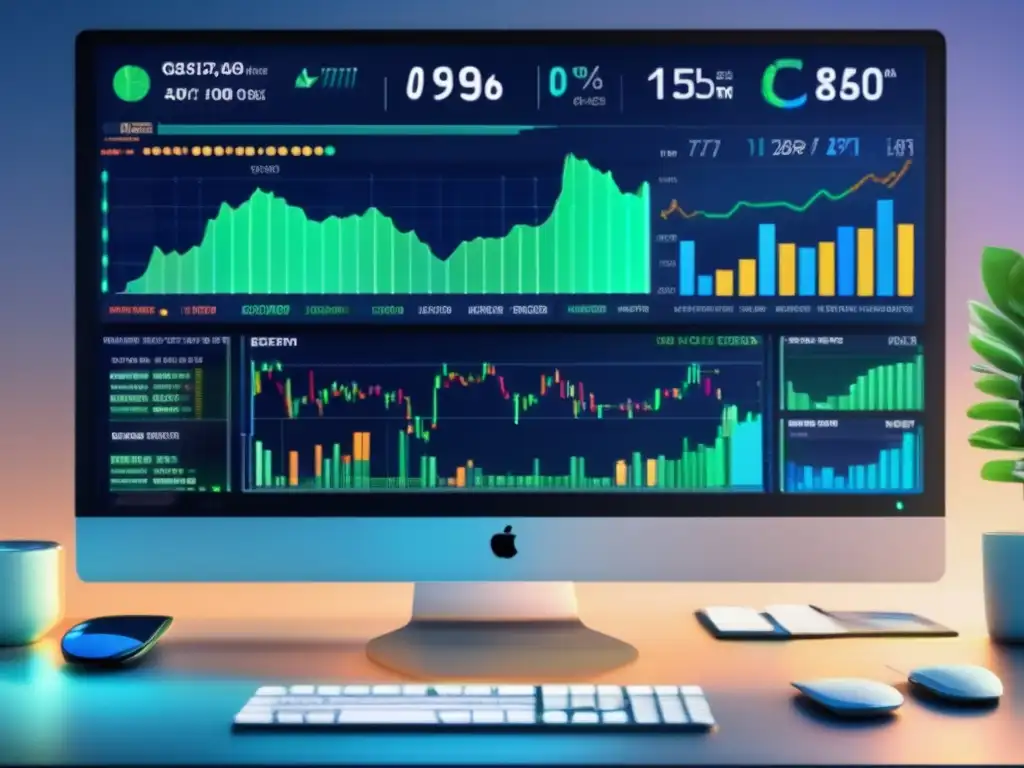 Pantalla de trading ultradetallada en 8k Configuración óptima de bots day traders con gráficos y datos en tiempo real