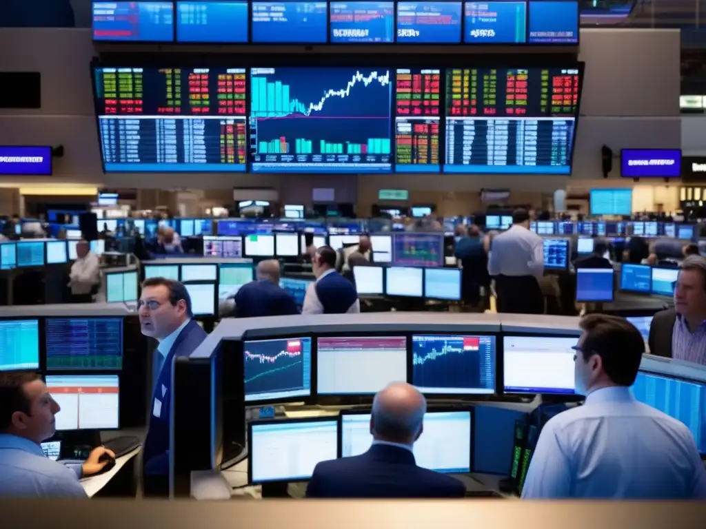 Mercado bursátil enérgico y diverso Consejos para artistas del mercado de inversión - Traders en acción: escena vibrante y detallada, reflejo de la diversidad y energía del mercado