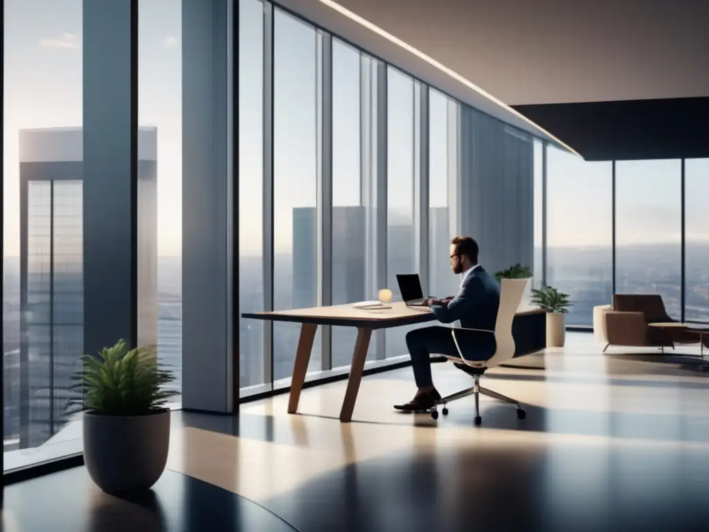 Oficina moderna: planificación fiscal inmobiliaria Consejos fiscales para inversiones inmobiliarias en una moderna oficina con vista panorámica