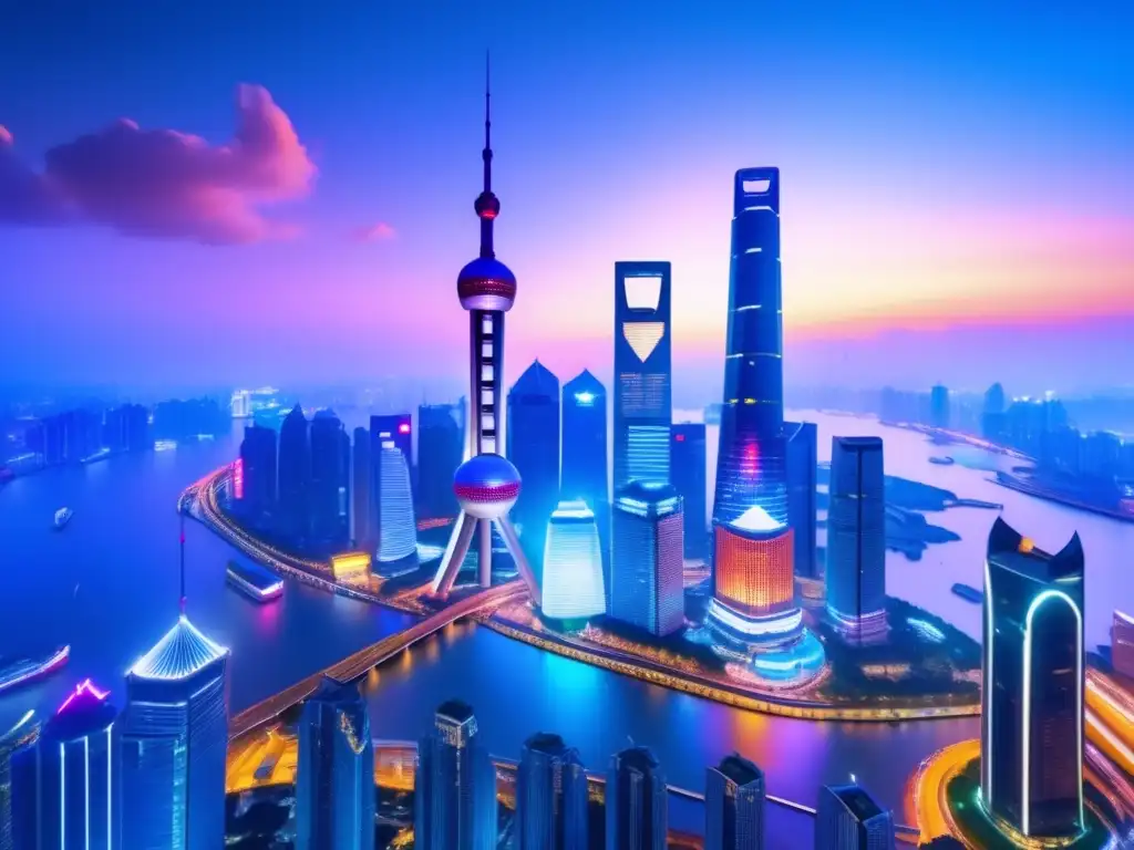 Callejones animados en el distrito financiero de Shanghai Consejos para inversión en China: Imagen impresionante de Shanghai, el distrito financiero muestra la vibrante actividad de la bolsa de valores