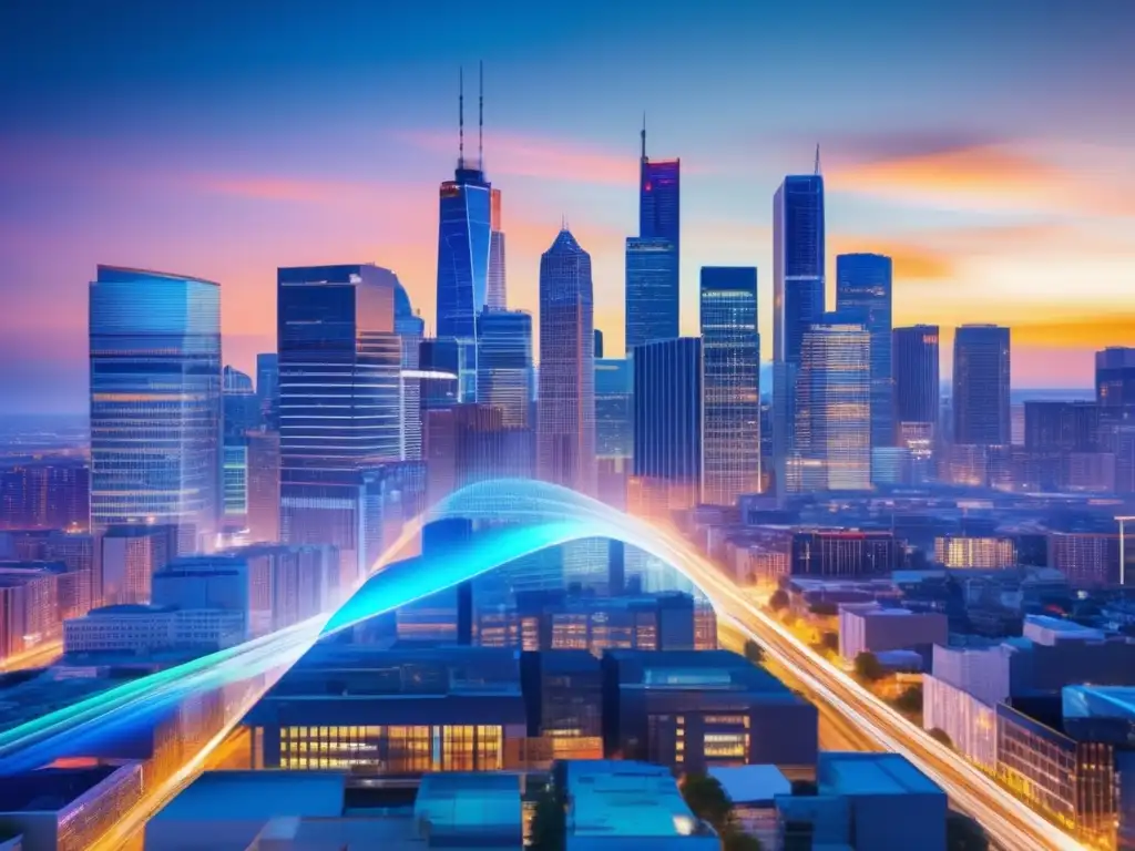 Mercado inmobiliario urbano al atardecer Consejos inversión propiedades comerciales: Ciudad dinámica con mercado inmobiliario fluctuante