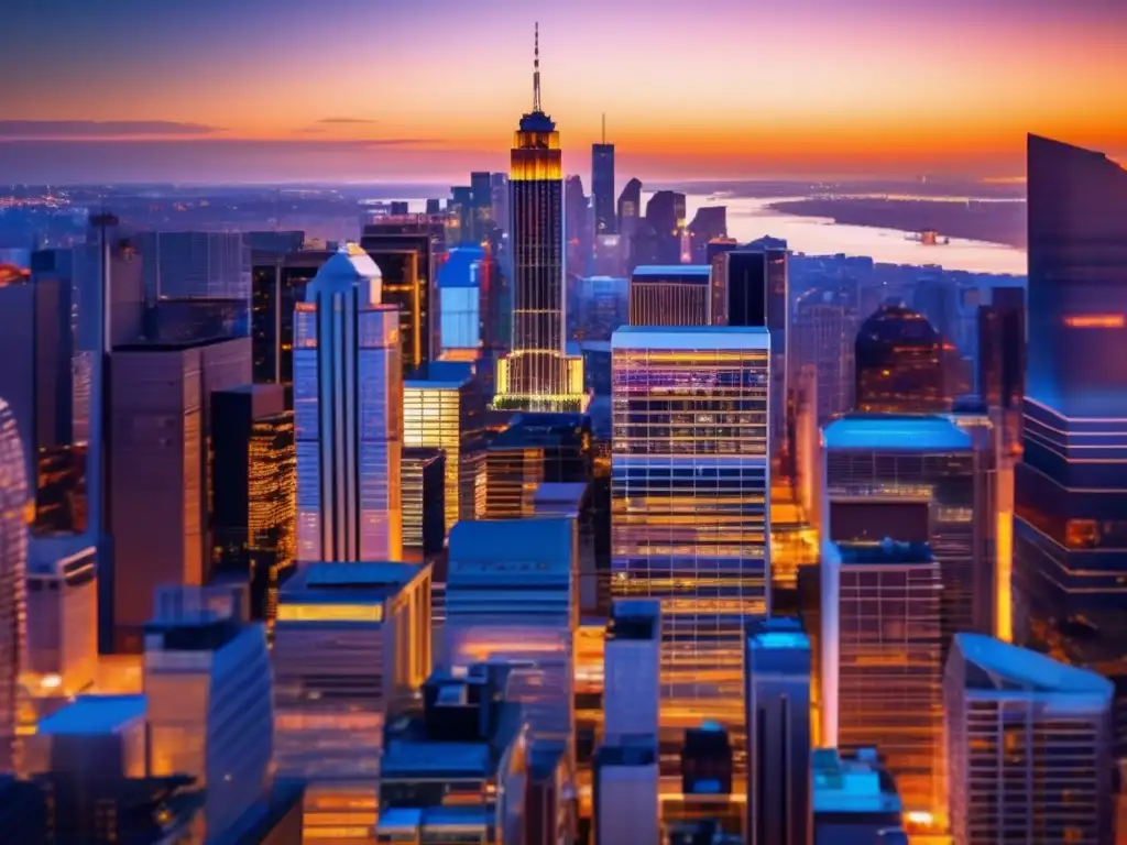 Ciudad moderna al atardecer Consejos invertir propiedades: ciudad moderna al atardecer, rascacielos, luces y energía
