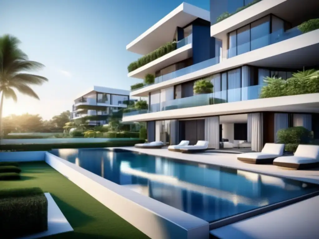 Elegante edificio residencial de diseño contemporáneo Consejos para invertir en propiedades: Edificio residencial lujoso de diseño contemporáneo, rodeado de jardines y piscina