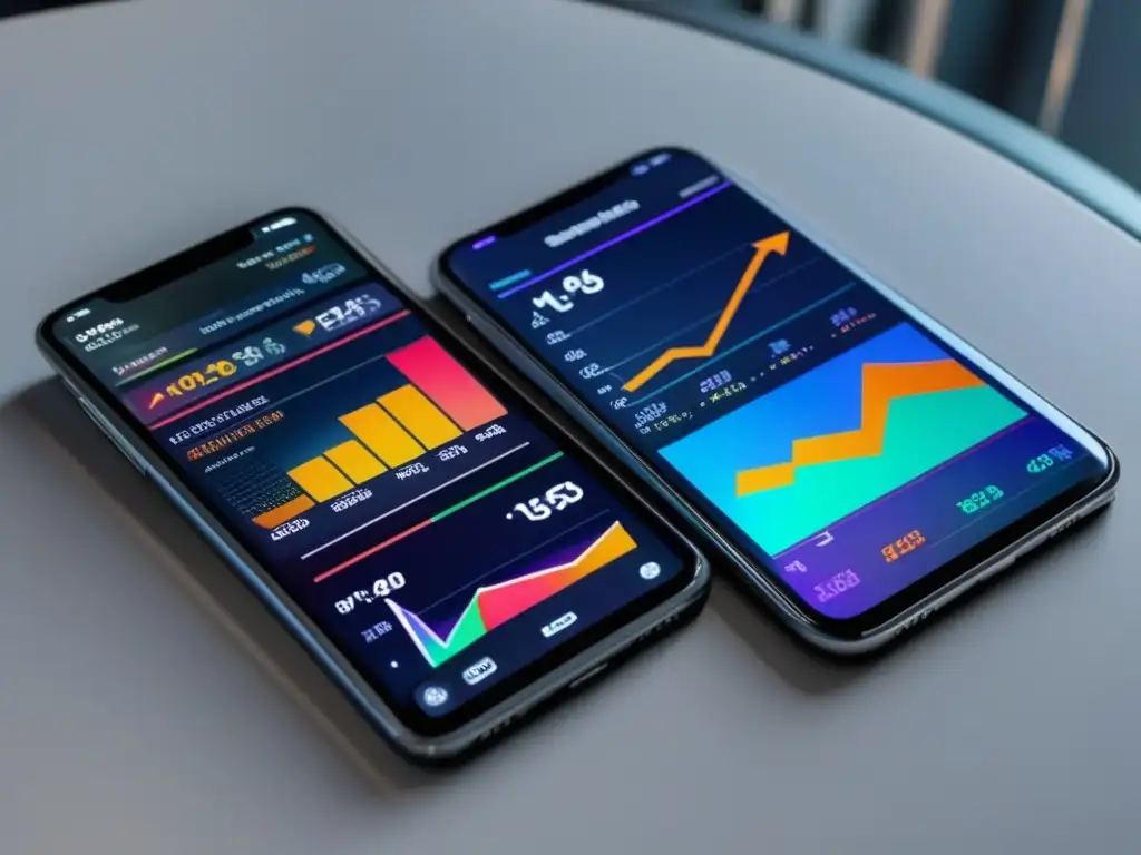 Smartphone con app de inversión Control de inversiones automatizadas en una interfaz intuitiva con gráficos financieros en tiempo real