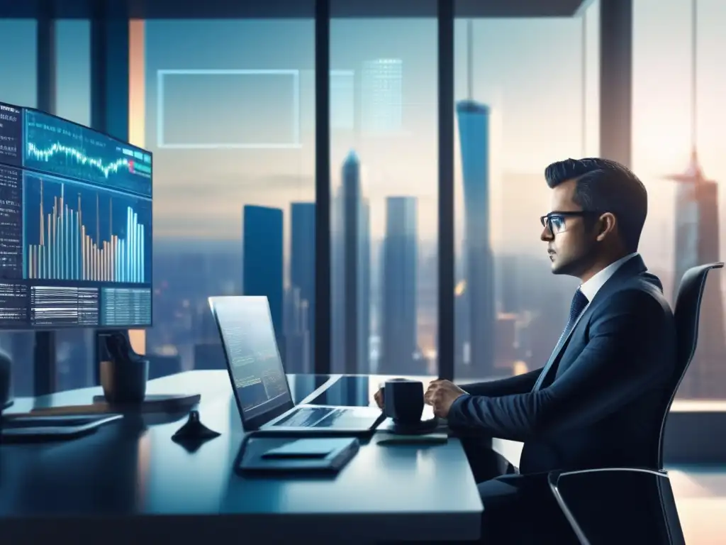Ilusión de control en inversiones Ilusión de control en inversiones: empresario analizando datos del mercado financiero con vista a la ciudad