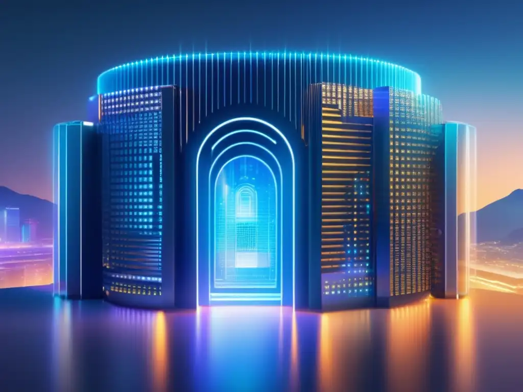 Fortaleza digital para proteger billeteras de criptomonedas Protección criptodivisas contra hackeos: Fortaleza digital futurista con múltiples capas de seguridad y tecnología avanzada