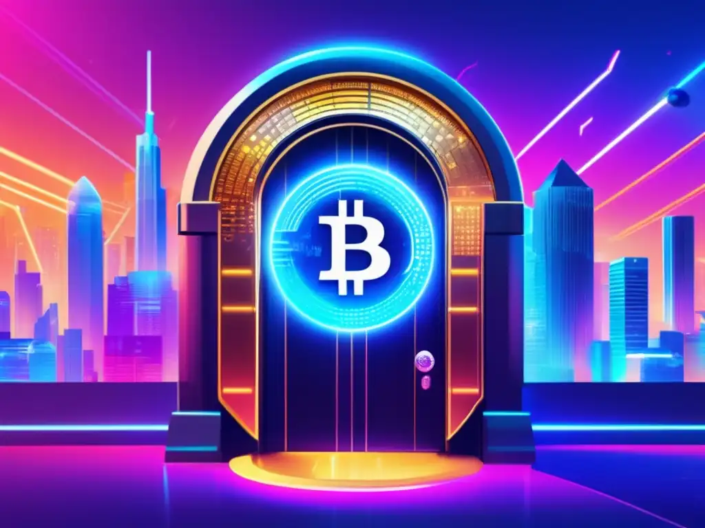 Fusión de criptomonedas y banca tradicional Regulación de criptomonedas y bancos en una imagen futurista de fusión entre elementos bancarios y criptográficos