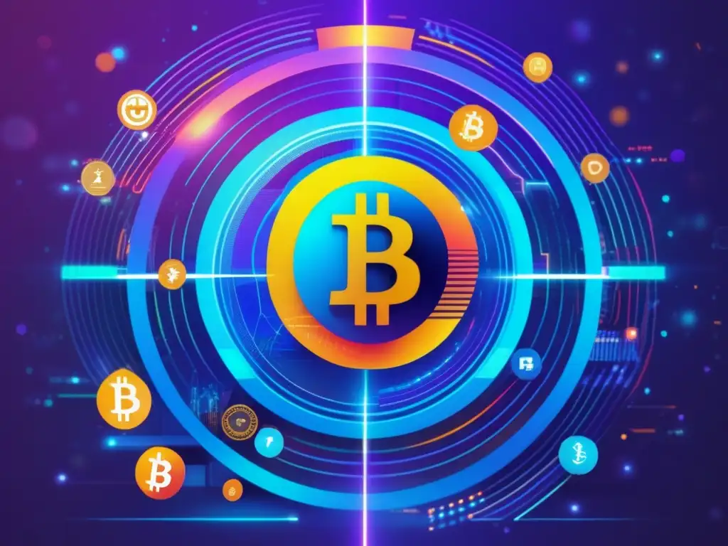 Volatilidad y seguridad en criptomonedas Criptomonedas desbancarizado: collage futurista de precios volátiles, seguridad de activos digitales y marco regulatorio en banca descentralizada
