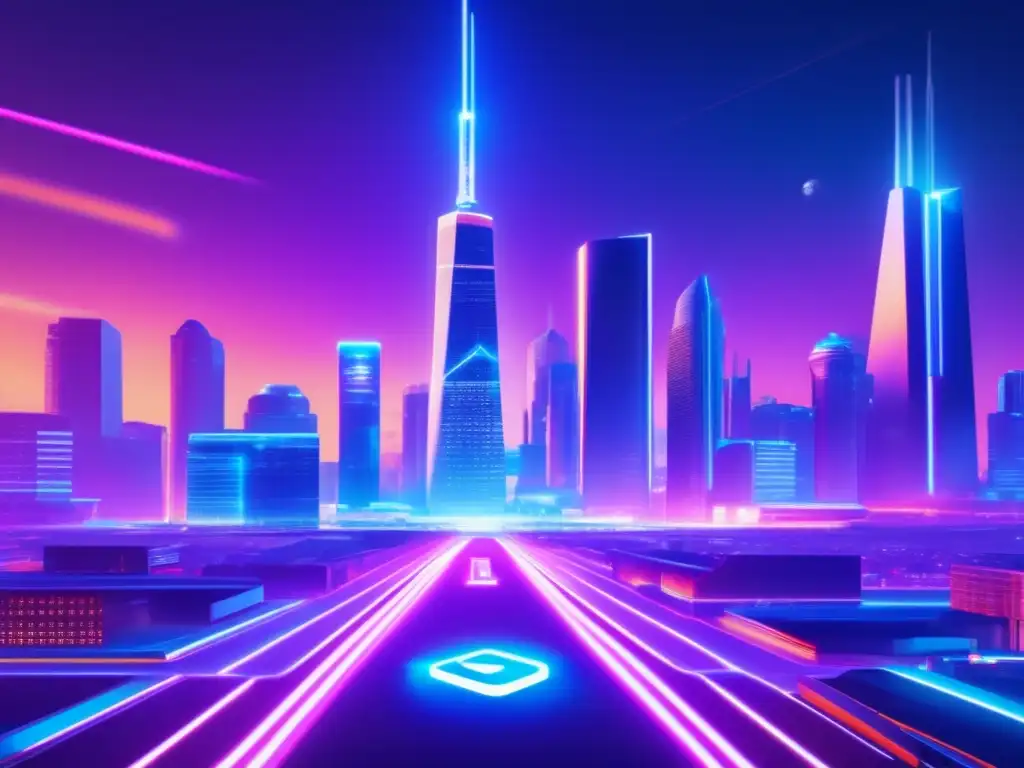 Ciudad futurista con criptomoneda Criptomonedas revolucionando inversiones, ciudad futurista 8k con luces neón