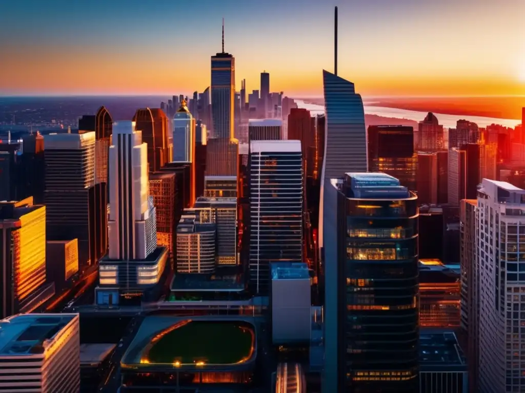 Ciudad vibrante al atardecer Criterios ESG para acciones de impacto en vibrante ciudad al atardecer