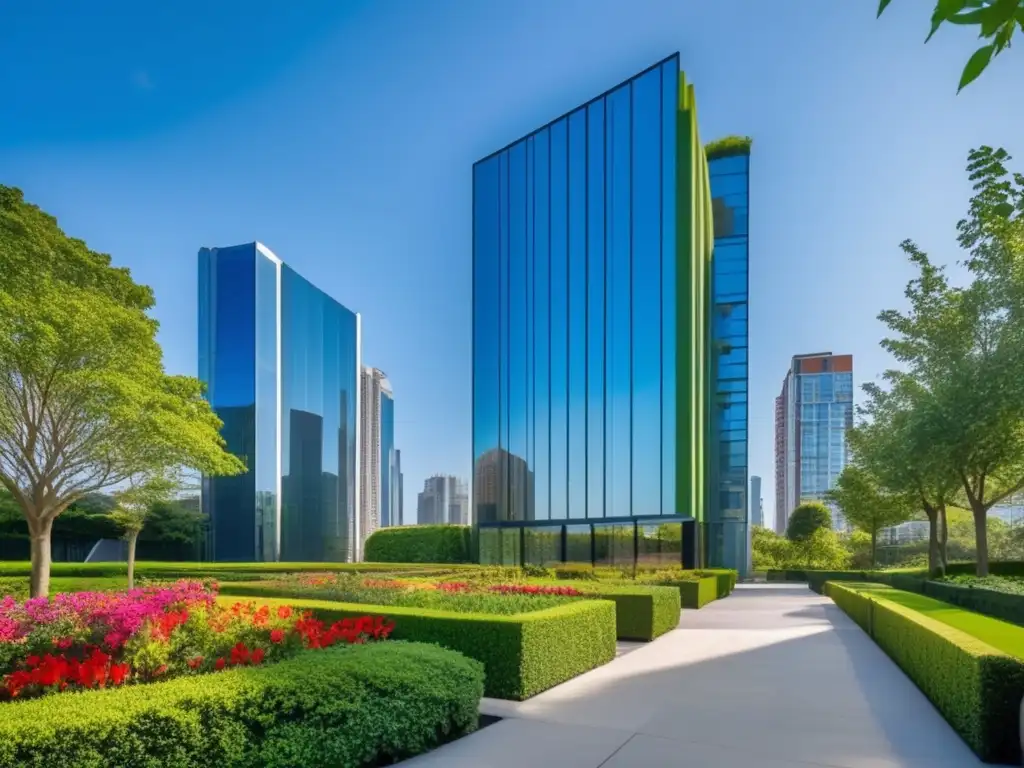Edificio moderno y diversidad en crowdfunding inmobiliario Crowdfunding inmobiliario rentable: moderno edificio, parque verde, personas diversas, pantalla digital con gráficos