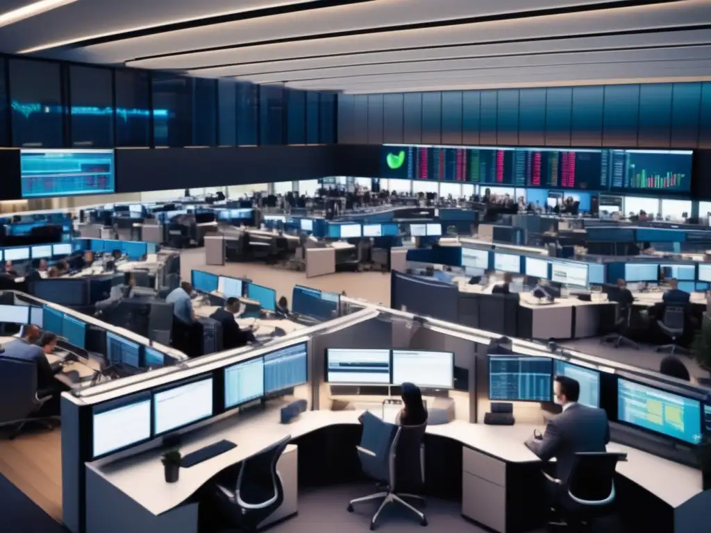 Traders en piso de operaciones de una institución financiera moderna Cultura y mercado Forex: impacto de la danza de las divisas