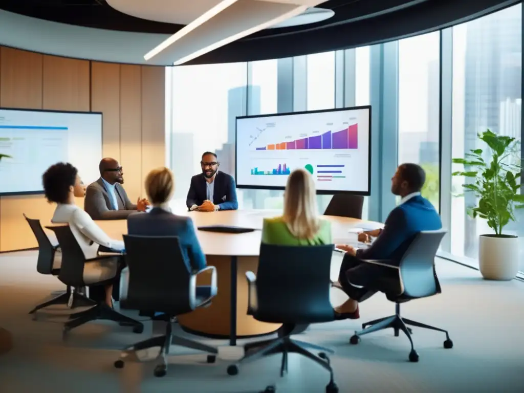 Oficina moderna con profesionales en un taller de finanzas Cursos de finanzas para no financieros - Profesionales en un taller de finanzas en una oficina moderna