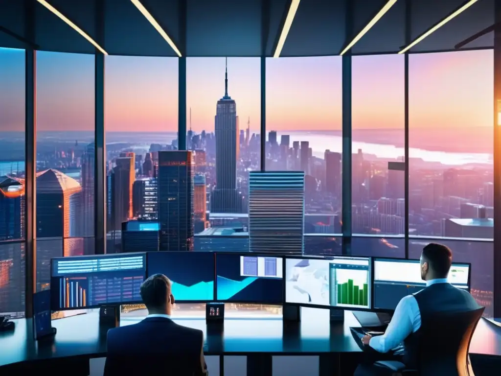 Trading floor de última generación Cursos de inversión en metales preciosos en una moderna sala de operaciones con tecnología avanzada y traders expertos