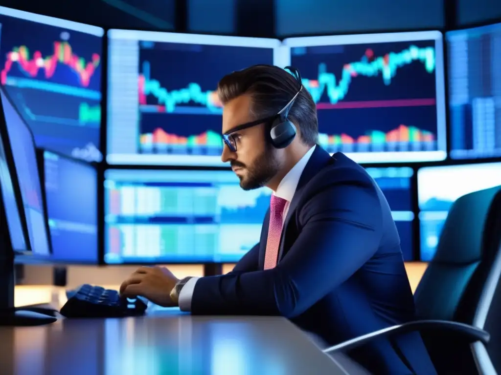 Trader analizando datos en oficina moderna Trader analizando datos en oficina moderna, con medias móviles para detectar tendencias
